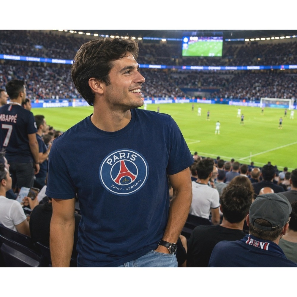 Paris Saint-Germain PSG Navy Blue Graphic Soccer T-Shirt Mens Large
